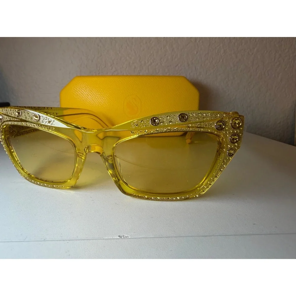 Swarovski SK380 Yellow Crystal Embellished Cat Eye Sunglasses 55-20-135